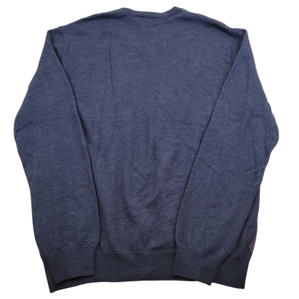 Banana Republic Sweater Mens XL Blue Purple Argyle Merino Wool Long Sleeve VNeck - Picture 2 of 5